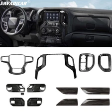 12x Black Wood Interior Dash Decoration Cover Trim Kit For Chevy Silverado 19-21