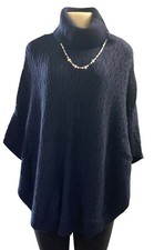 Talbots Sweater Cape Navy Lambswool Blend Cable Knit  Necklace Womens Small