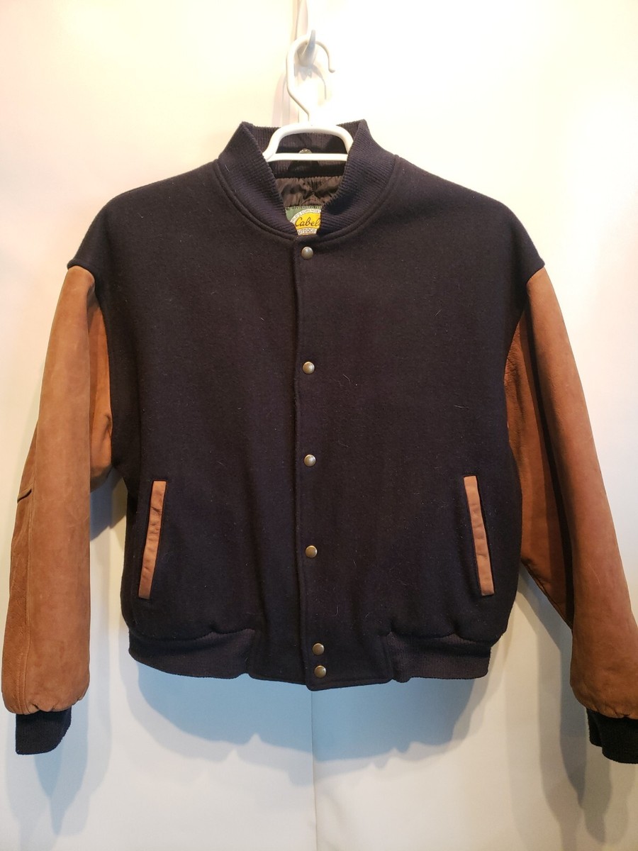 Veste Universitaire (Letterman) Vintage En Cuir Et Laine - Marque Crown Royal - Taille XL Noir