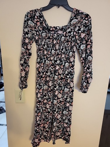 Girls' Button-Front Floral Long Sleeve Jumpsuit - art class Black Medium B59 - Picture 2 of 2