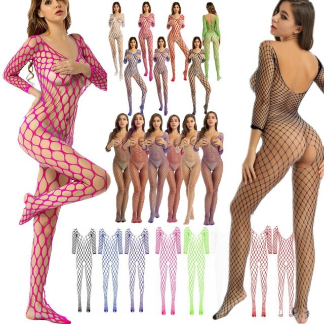 Sexy Women&#039;s Fishnet Crotchless Full Bodysuit Body Stocking Pantyhose Clubwear