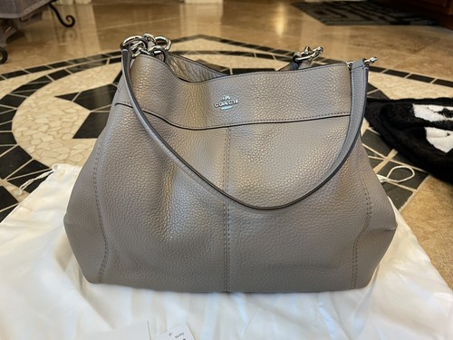 COACH Lexy Fog Pebble Leather 3 Compartment Shoulder Bag #F57545 Grey Gray Purse - Picture 6 of 12
