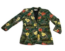 Vtg Liz Claiborne Petite Collection Tropical Floral Print Blazer Jacket Sz 4P