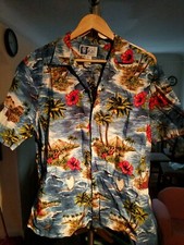 Vintage Made In Hawaii Aloha Floral Print Palm Tree Button Shirt L