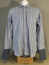 Ted Baker Endurance Long Sleeve Shirt Men's 16 Blue Stripe French Cuffs
