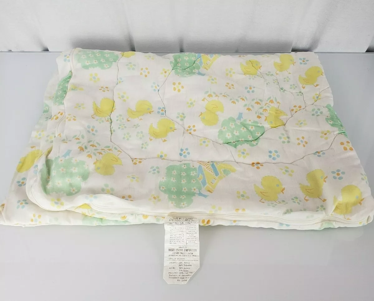 Vintage Riegel Baby Quilt Comforter Blanket Zip Zipper Duck Chick Bird Tree