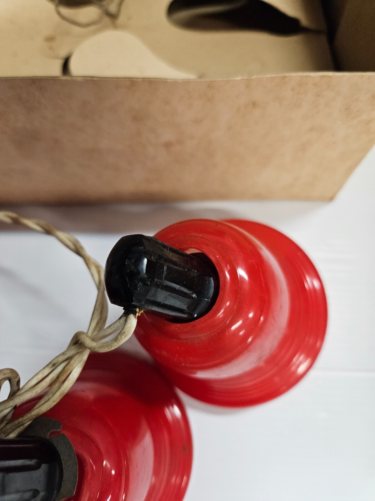 Vintage Christmas 3 Red Bell Light Cluster original box rare