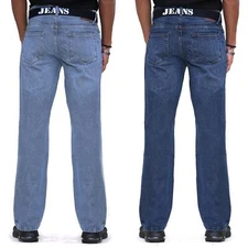 Mens Jeans Straight Leg Regular Fit Heavy Denim Pants All Waist Sizes Free Belt