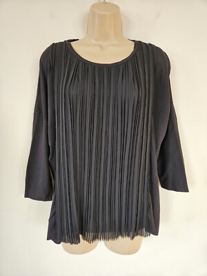 COS Black Pleated Front Half Sleeve T-Shirt S UK 8 Layered Top Oversized Boxy