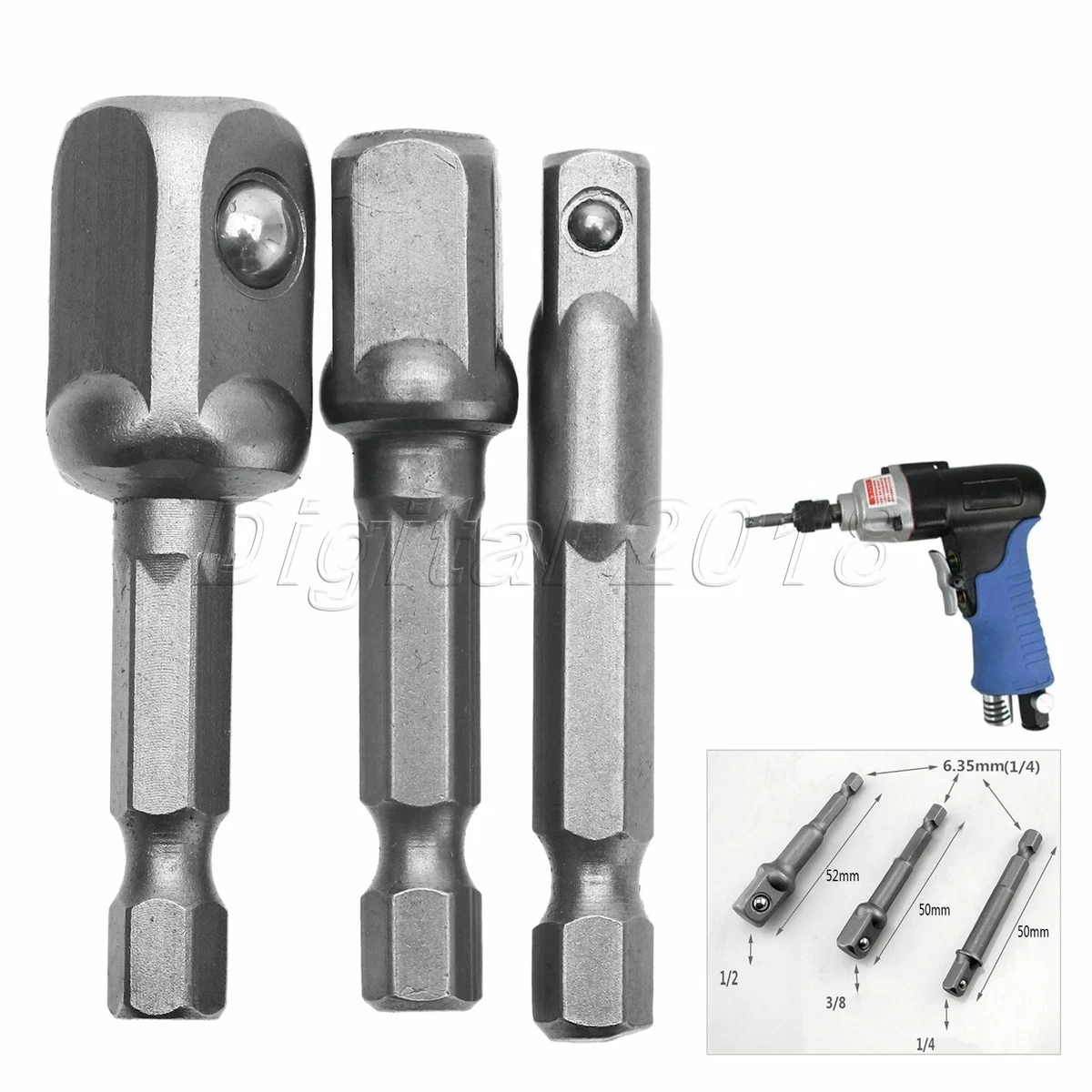 3 Sizes Socket Adapter Set Hex Shank 1 4