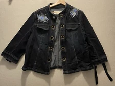 Daffy-Dills Sunburst Hand Painted Womens XLJean Jacket Embellished Grommet READ