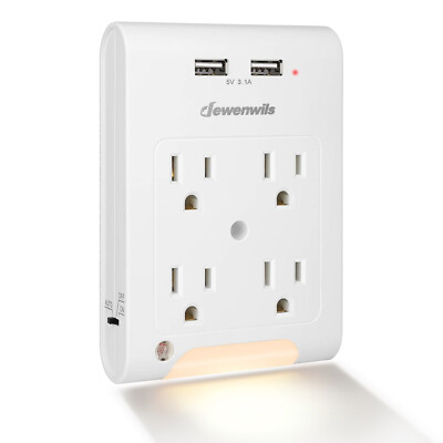 DEWENWILS Wall Plug Outlet Adapter with 2 USB Ports Light Sensor Night Light 