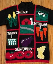 Vintage 1980s Karen Scott Handknits VegetableGarden Turtleneck Sweater Women M