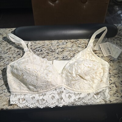 MOMANDA Womens Lace Nursing Bra Wirefree Padded Breastfeeding Size 36C Ivory New