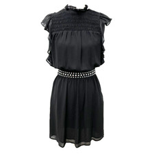 Michael Kors A Line Dress Womens Small Black Flutter Smocked Rocker Edgy Teacher