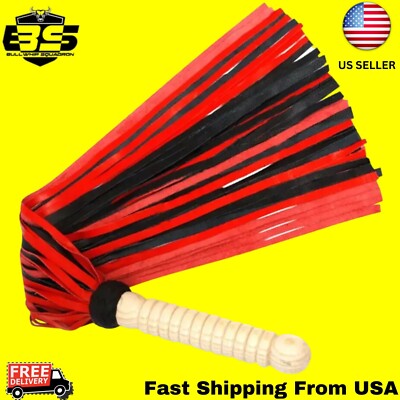 Leather Flogger 50 Tail s Red & Black Flogger Heavy Duty Whip