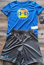 NWT Under Armour Little Boys 6 Light Blue/Gray/White Logo Shorts Set