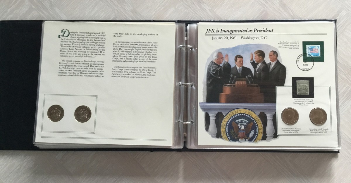 The Complete John F Kennedy Uncirculated US Half Dollar and stamp