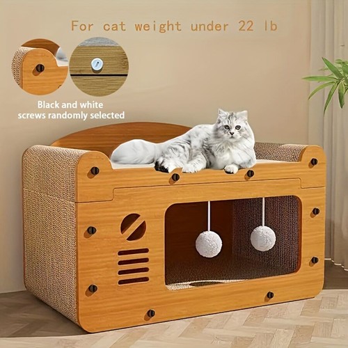 1pc Assembled Cat House Lounge Chair With Scratching Board And Ball