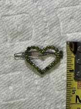Open HEART Hair Barrette Green Stones