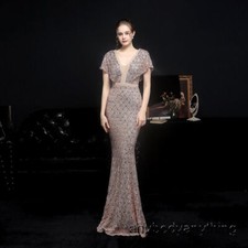 Long Formal Evening Party Dress Sequins Gown Mermaid Prom Pageant V-neck