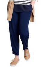 Susan Graver Liquid Knit Pull-On Ankle Pants w/ Trim Navy