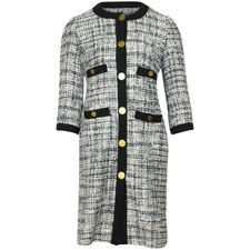 Tory Burch Tweed Coat In Black Polyester Us2