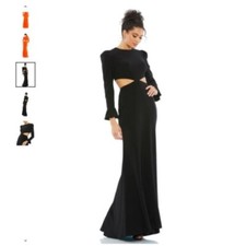 Mac Duggal Leena Dress Black Sexy Long Sleeve Puff Shoulder Cut Out Gown Size 2