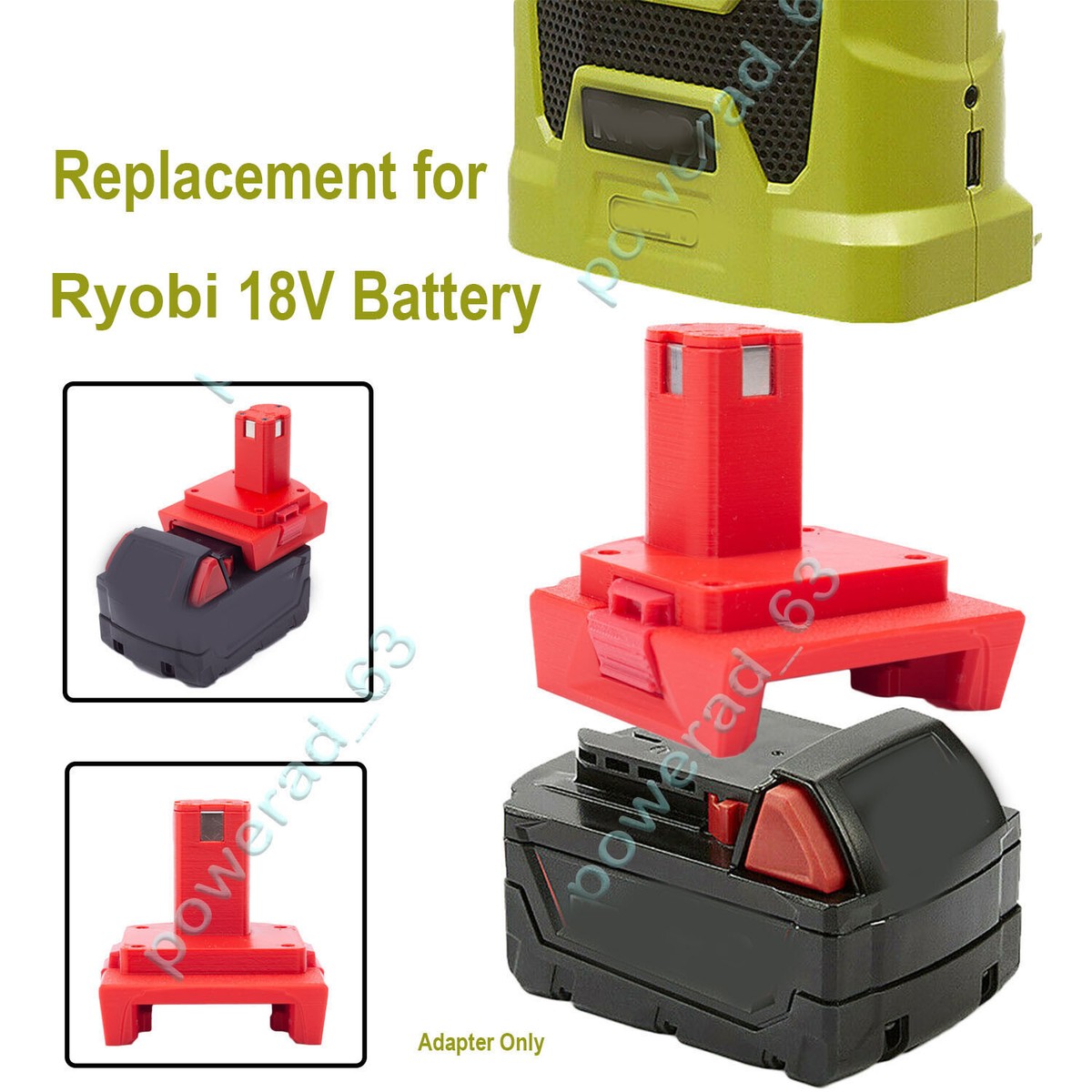 For Milwaukee 18V Lithium Battery Convert to fits Ryobi 18V Power 