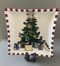 RARE Tika Home Etc. Christmas Plate - Tree with Angel and Presents, multicolor