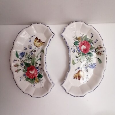 2 x BASSANO Italienische Renaissance Fayence Nove Rose Nierenteller 26cm