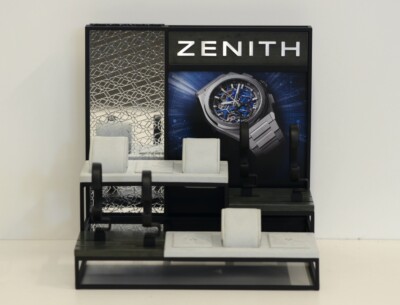 Zenith Schaufenster Set schwarz Display 10 Uhren inkl. 5x Kissen, 4x Halter