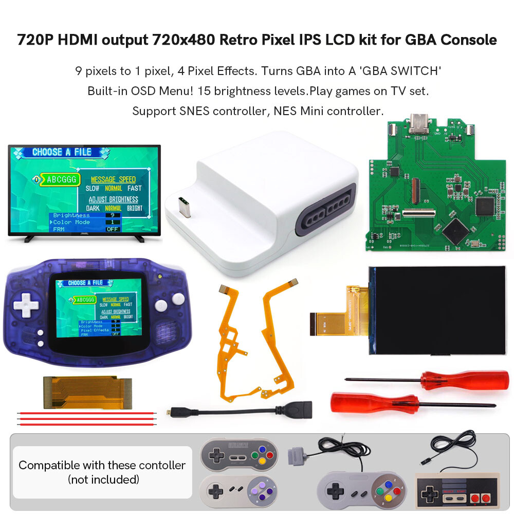 GBA IPS LCD 720P HDMI-Compatible Dock 720x480 Pixel Turns GBA Into a Switch | UK