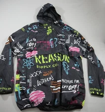 Reason Jacket Mens XXL Black Graffiti Long Sleeve Hooded Windbreaker