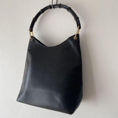 Gucci Leather Shoulder Bag Handbag Auth Black Medium Women Italy