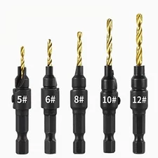 Woodworking Tool Countersink Drill Bit Set 1/4 Inch Hex Shank Power Tools Acc...