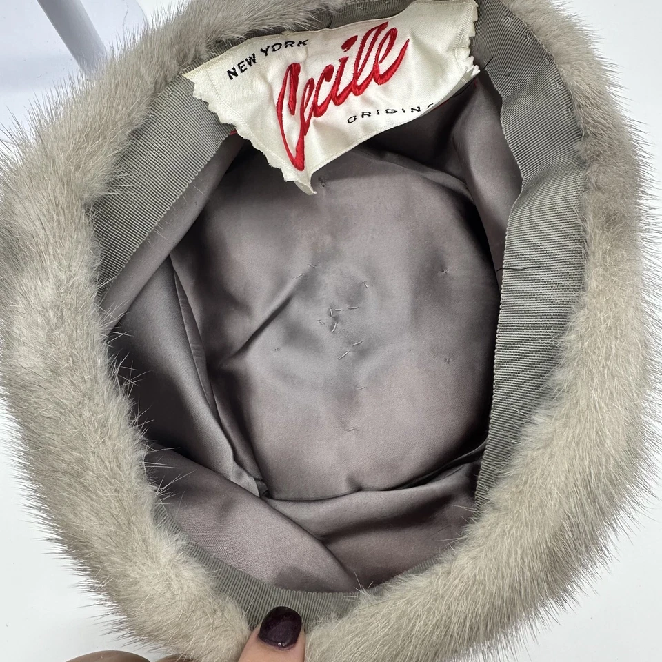 CECILE New York Original Brown Mink Fur Pillbox Lace Hat Ladylike Old Money - Image 4 of 4