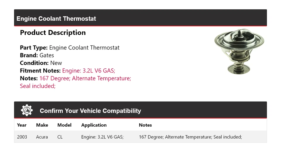 Portões termostato líquido refrigerante motor gasolina Acura CL 3.2L V6 2003 - Imagem 2 de 4