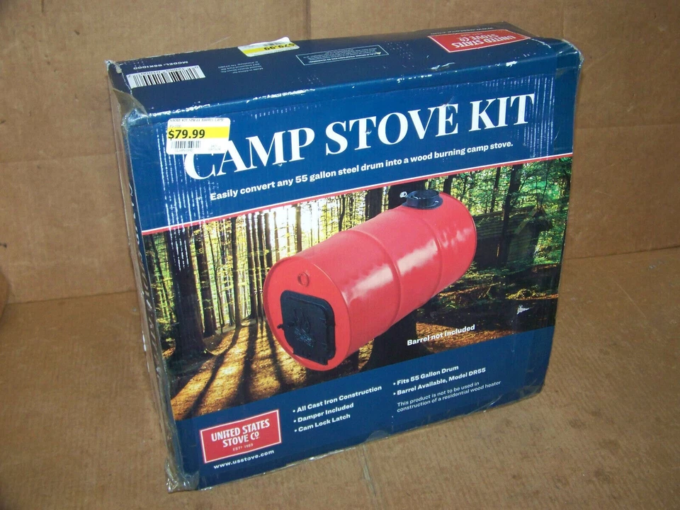 NUEVO USSC Estufa Hierro Fundido 55gal Barril Campamento Estufa de Leña Kit BSK1000 Calefacción Fuego Foto 3 de 4