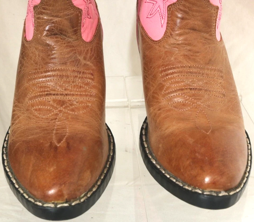 Old West 8139 Corona Calfskin Pink Leather Cowgirl Boot Kids Youth US 4.5 EU 20 - Image 4 of 4