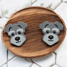 Gray Schnauzer Earrings Dog Mom Pierced Ears Pet Owner Studs Jewelry Bearded