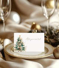 10 Personalised Christmas Party/Dinner Event Place Cards - White Hammered Card