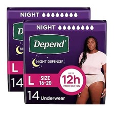 Depend Night Defense Adult Diapers for Women, Overnight Absorb, Large, 28 Count