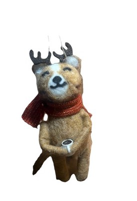 NEW!! Felted Cat With Antlers And  Scarf And Hot Cocoa Ornament