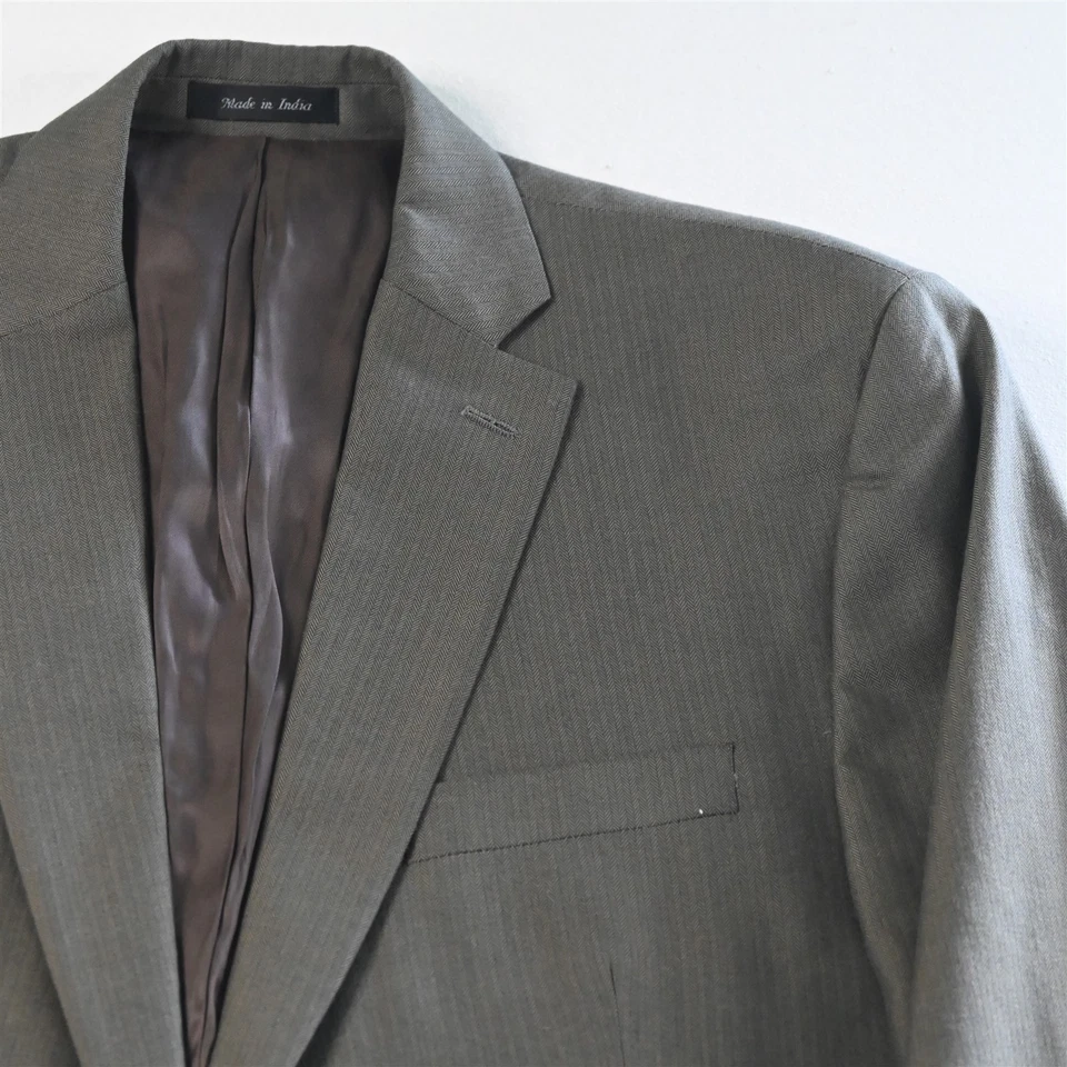 Calvin Klein 40с 34 x 30 коричневый оливковый Herringbone Мужская куртка брюки костюм - Изображение 3 из 4