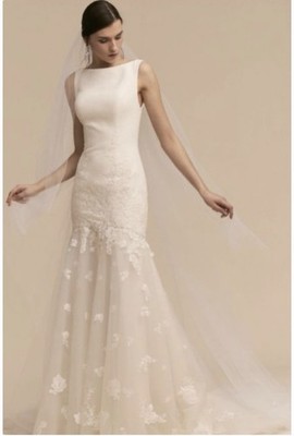 BHLDN Ivory Sleeveless Lace Mermaid Wedding Dress Scoop Neck Train Size 4