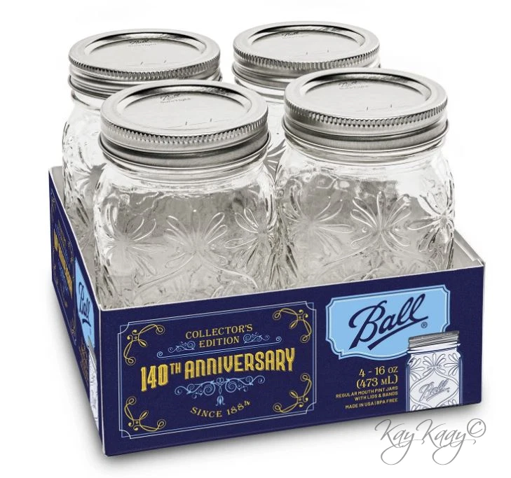 Set of 4 BALL Collector's Ed 140th Anniversary Glass Mason Jars Reg Mouth 16oz