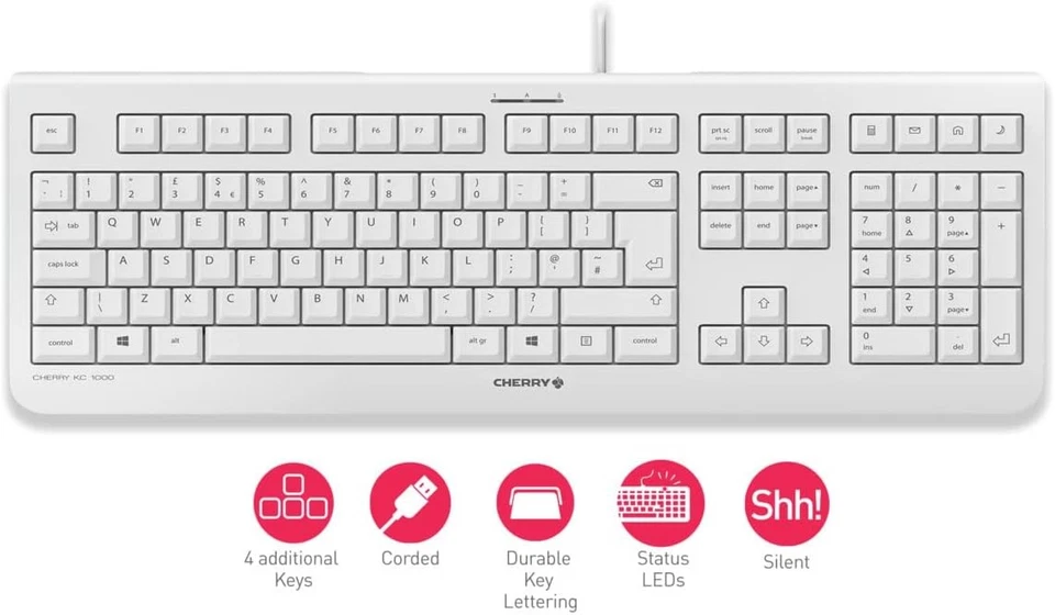 Cherry KC 1000 - (UK layout) keyboards (Wired, USB, Grey, USB, 0 - 50 °C, -20 -  - Image 3 of 3