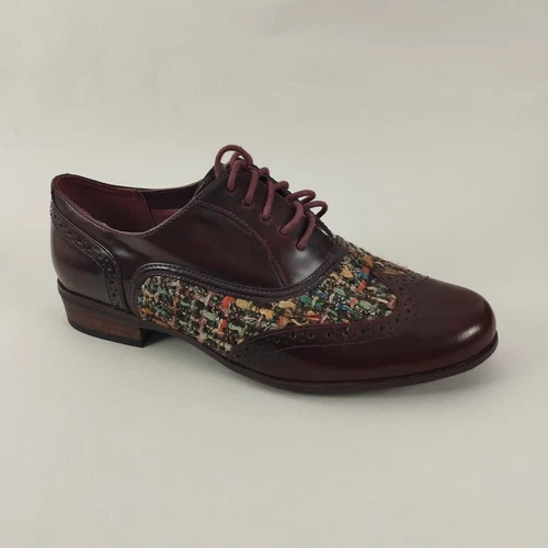 Scarpe Clarks donna 4 5 brogues pelle bordeaux tweed stringate Oxford Hamble Oak