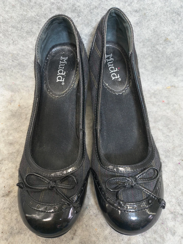 Mudd Y2K Womens 8 Vilma Black Tweed Fabric Bow Patent Accent Heels - Image 3 of 4